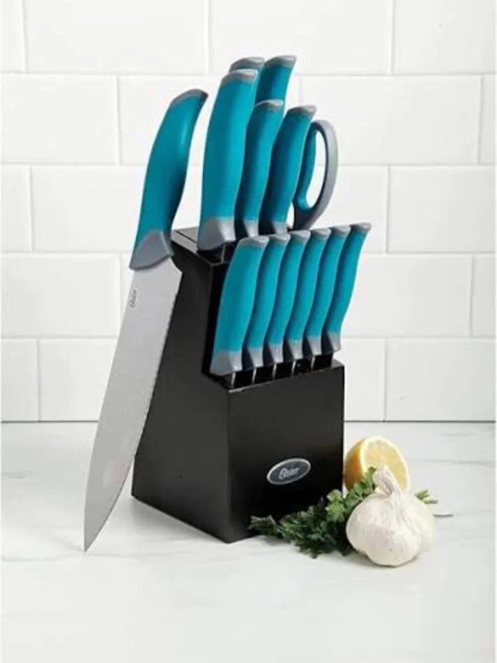 New Oster 14PC Teal / Grey Stainless Steel Knife Cutlery Set